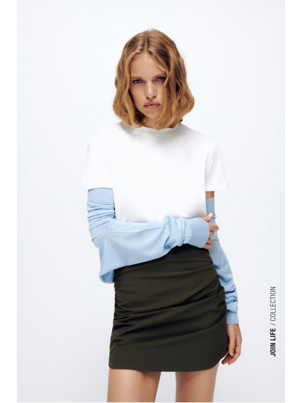 ZARA Pleated Mini Skirt Khaki M